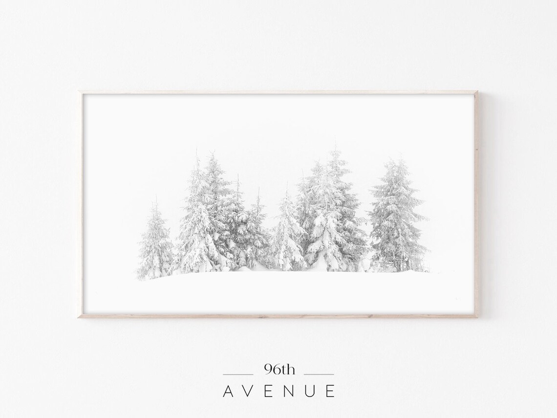 Snowy Forest Winter Scene, Minimalist Art Print