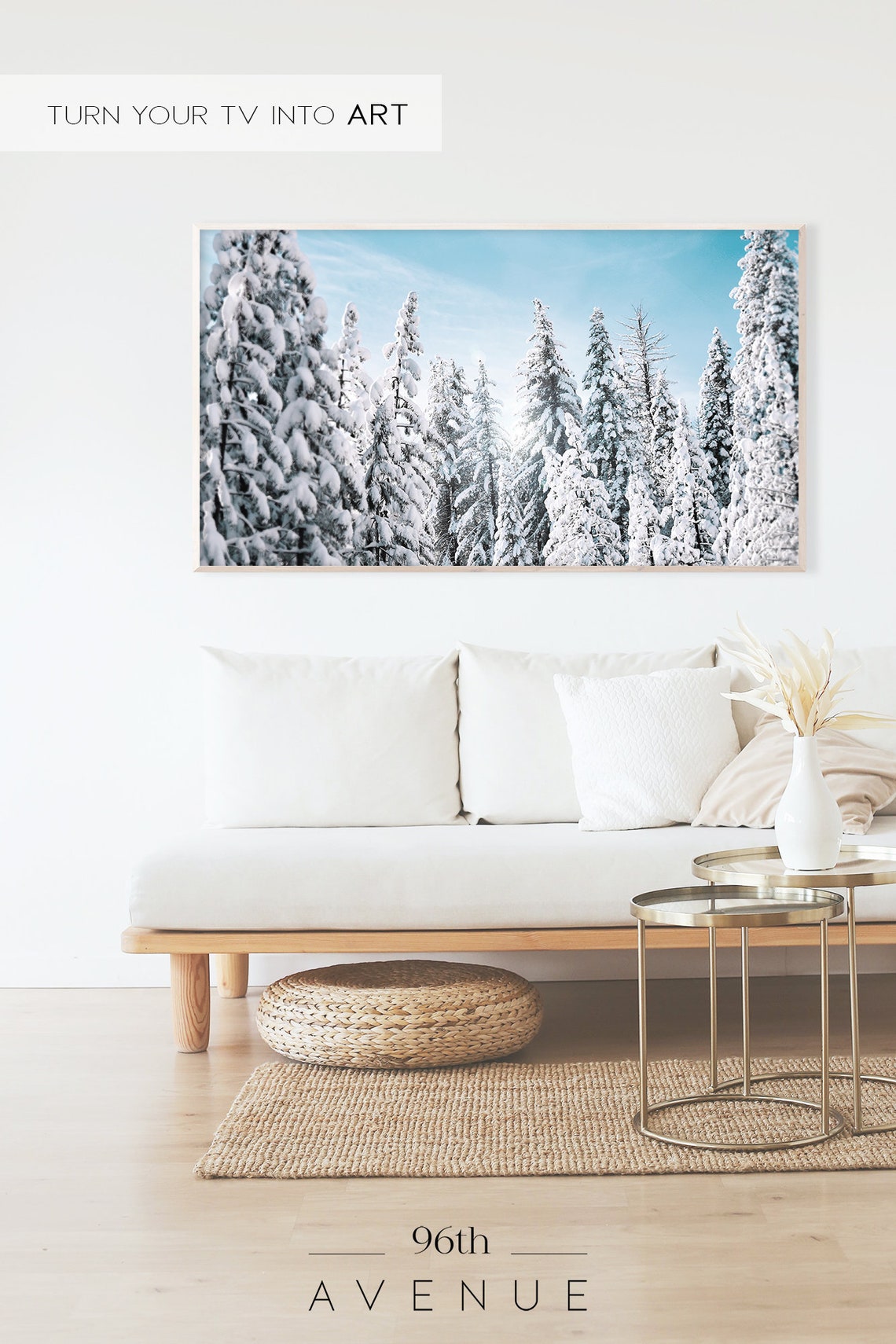 Snow Covered Evergreen Pines Under a Bright Blue Winter Sky Poster - Image 2