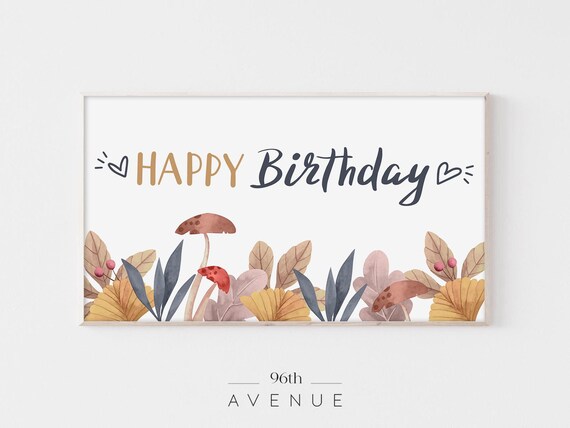 Happy Birthday Autumn Leaves And Mushroom Watercolor Art Poster
