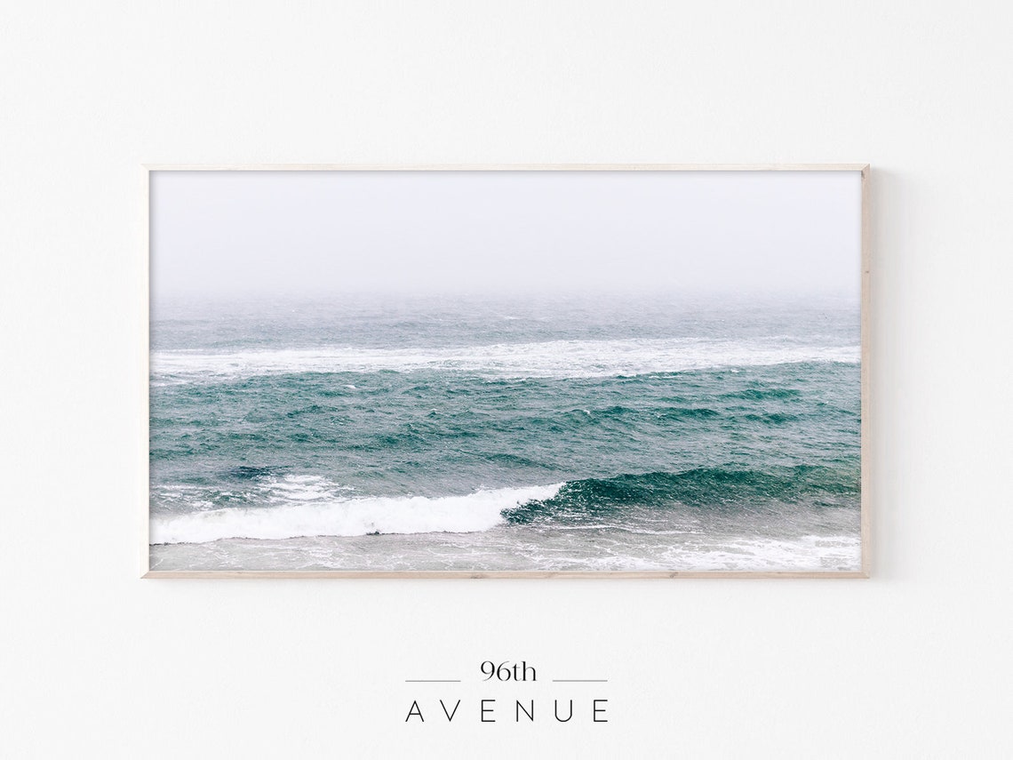 Moody Dark Ocean Waves Teal Sea Storm Coastal Photography Print