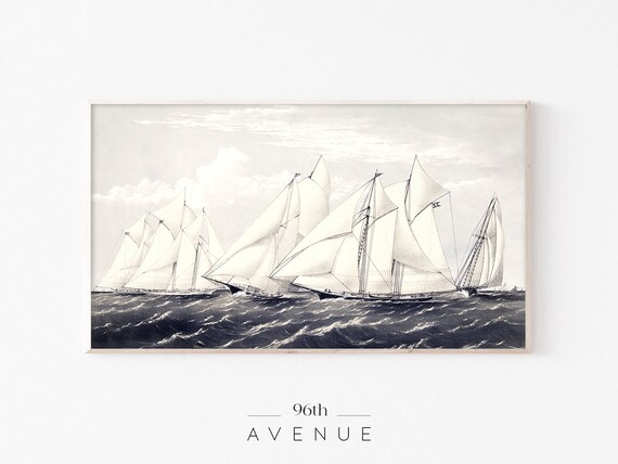 Vintage Sailing Ships Racing Engraving Tall Ships Ocean Poster