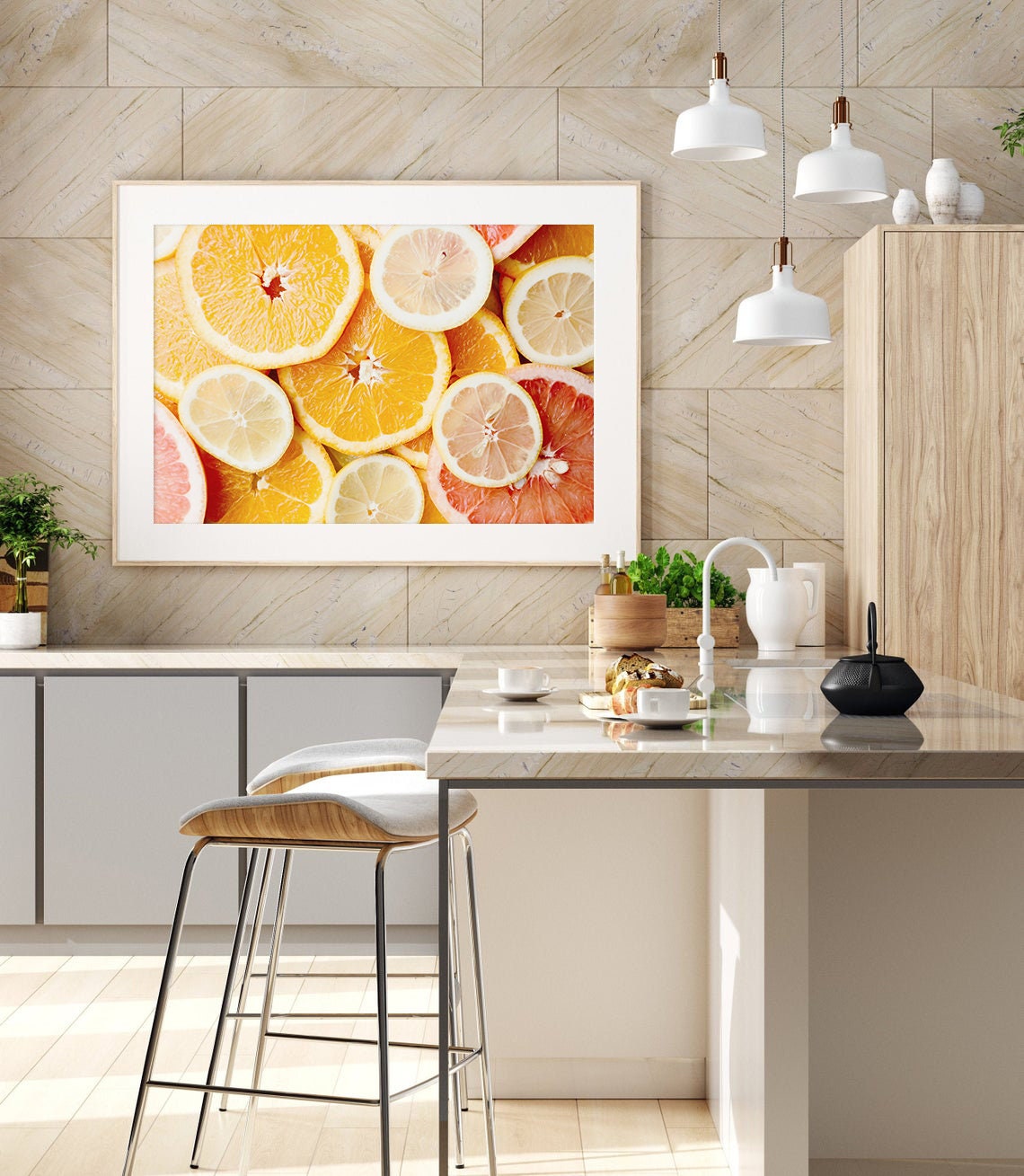 Citrus Print Kitchen Wall Art Extra Large Wall Art Abstract Fruit Poster Tropical Gallery Wall Art - Image 2