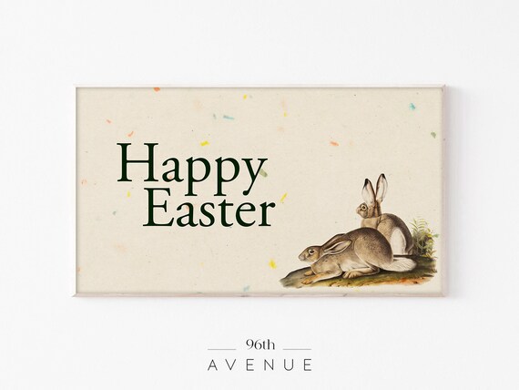 Happy Easter Greeting With Vintage Hares Classic Typography Wall Poster