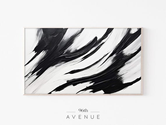 Modern Abstract Black Painting Frame Tv Art Minimalist Brush Strokes Tv Art Dark Artistic Art For Tv 1128tv