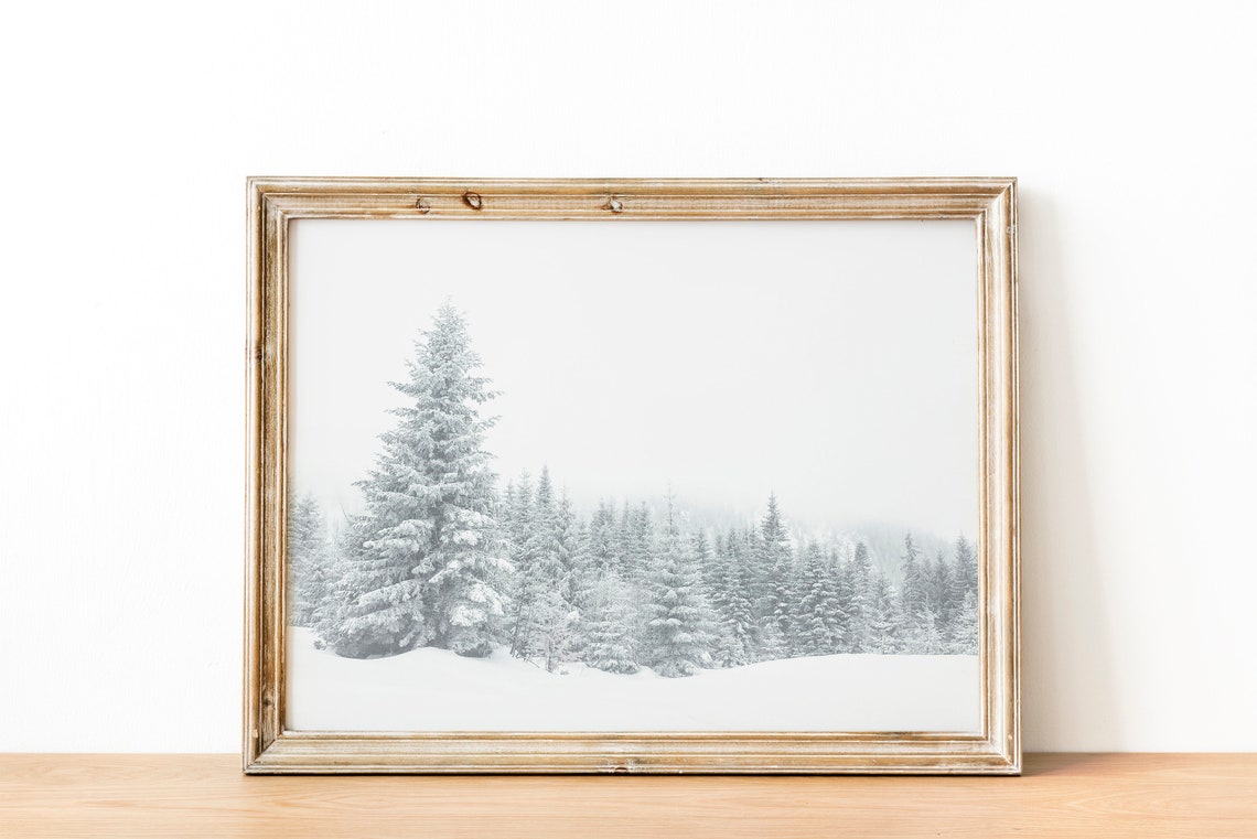 Snowy Pine Forest Fading into Fog Minimalist Winter Photo Poster - Image 2