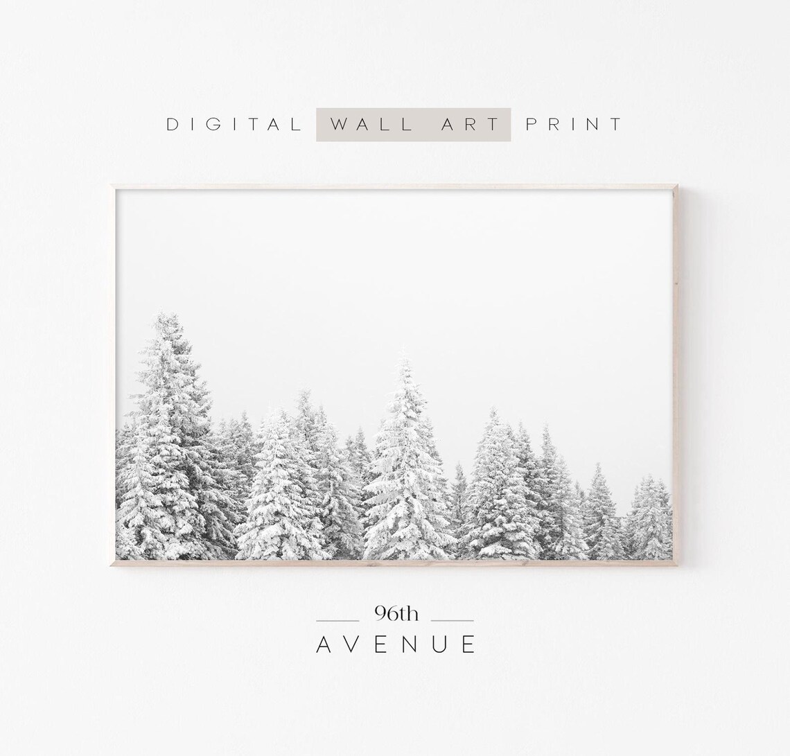 Winter Forest Snow Scene, Christmas Holiday Art Print