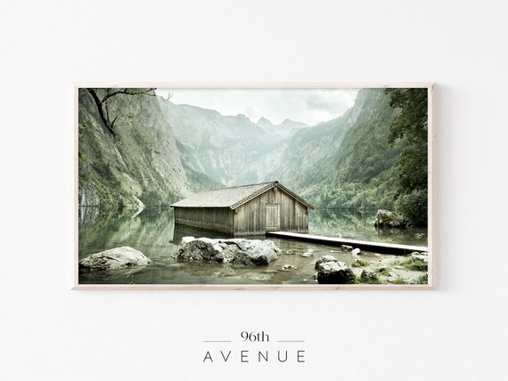 Frame Tv Art Mountain Lake Cabin Tv Art Nordic Art For Frame Tv Instant