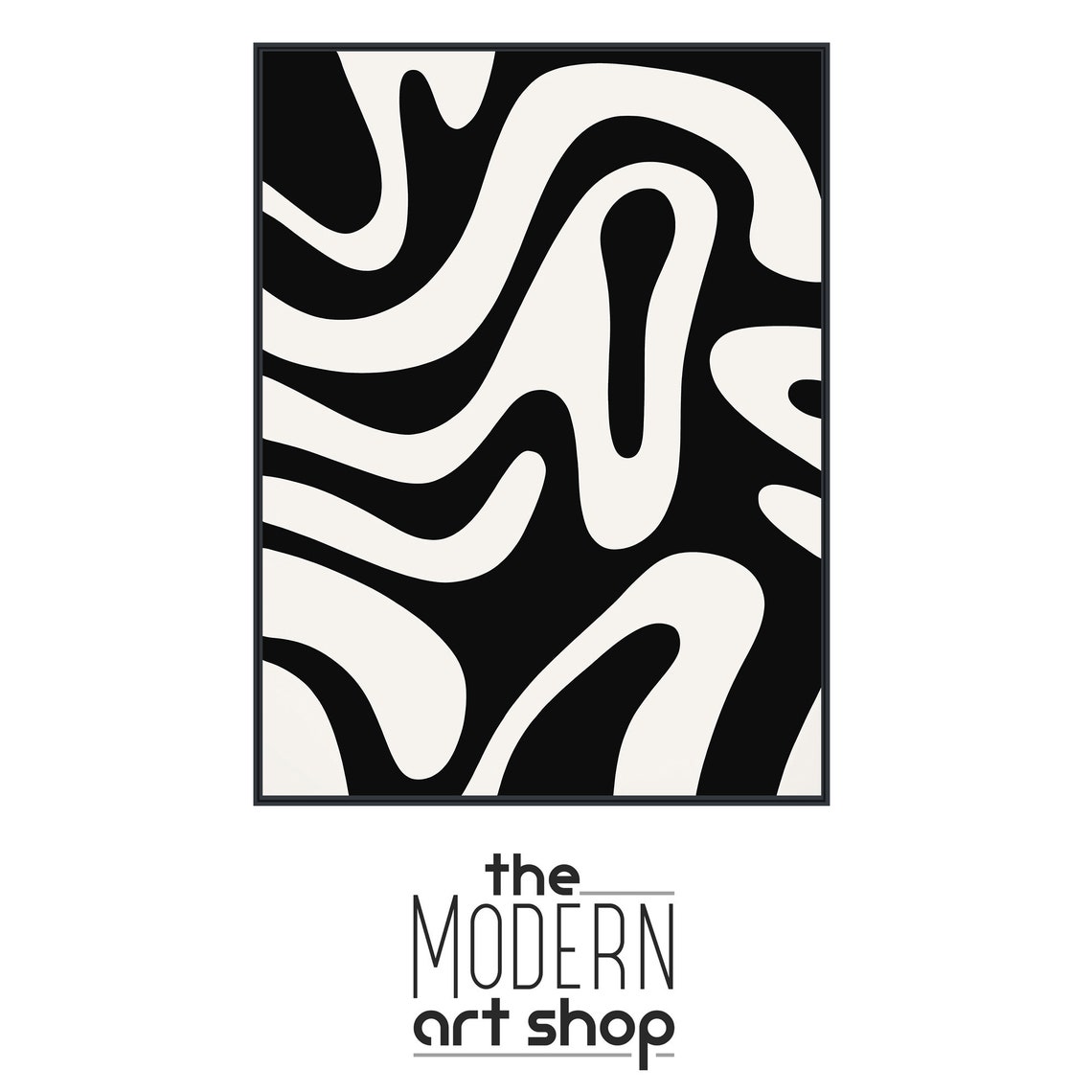 Black White Wavy Lines Abstract Minimal Organic Shapes Wall Art - Image 4