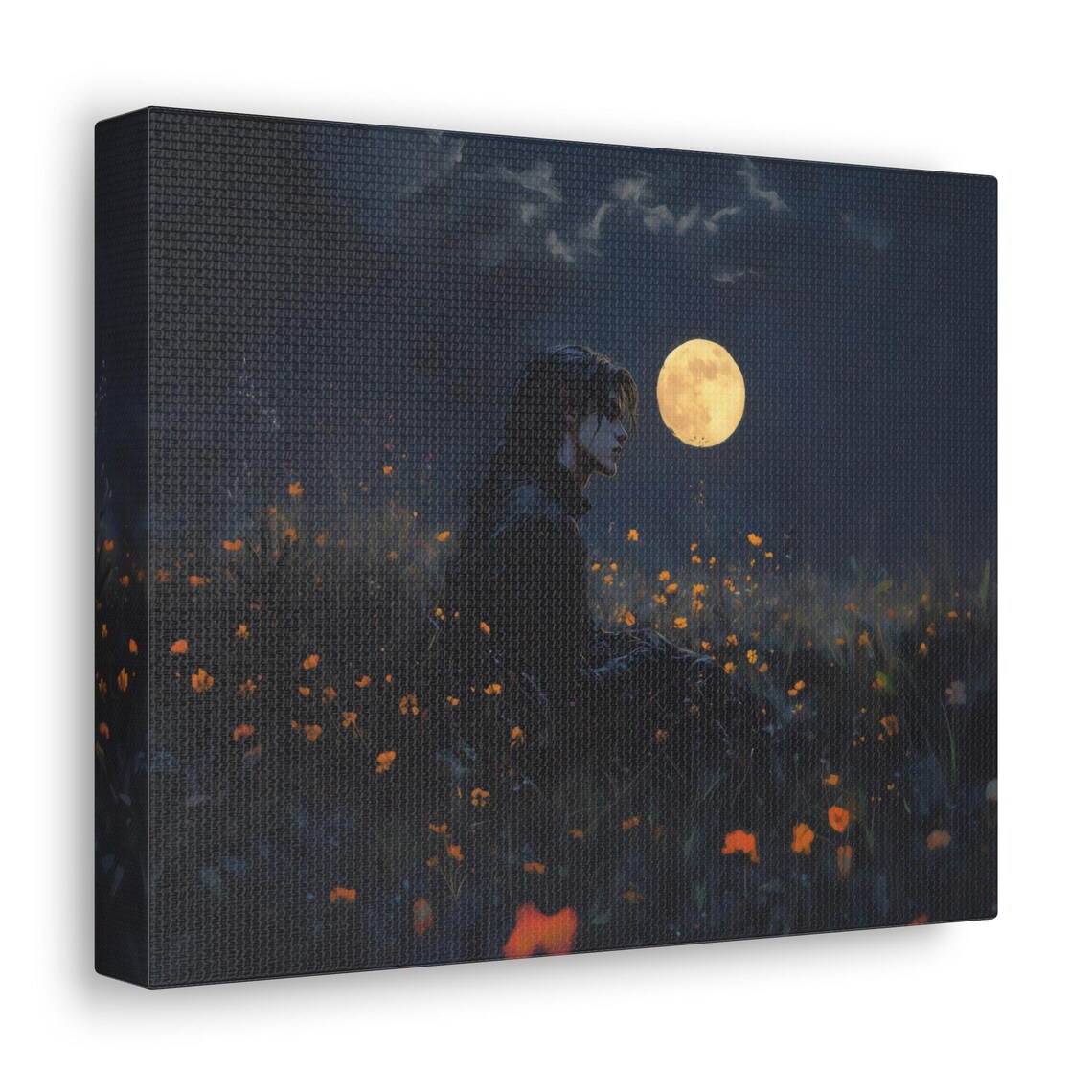 Gothic Vampire Sitting in a Wildflower Meadow Under the Moon Night Art Poster - Image 3