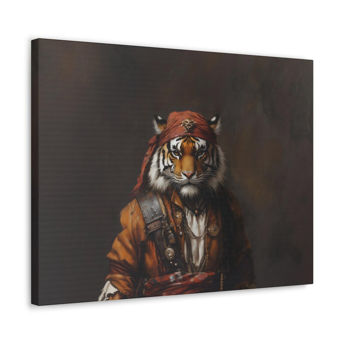 Regal Tiger Pirate Bandana Oil Portrait Dramatic Jungle Cat Art Poster - Image 3