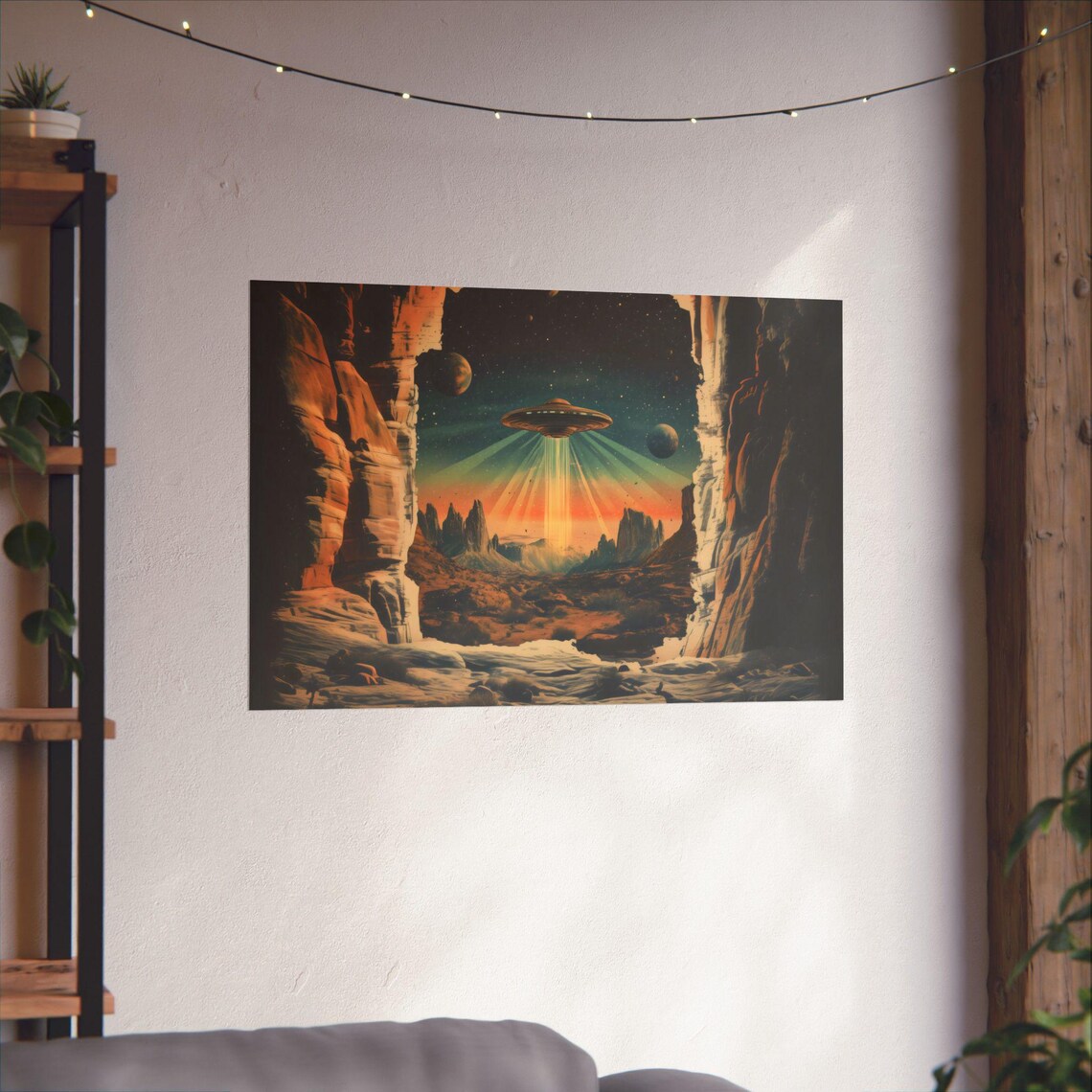 Desert Planet UFO Landing Art Print, Rustic Modern - Image 2