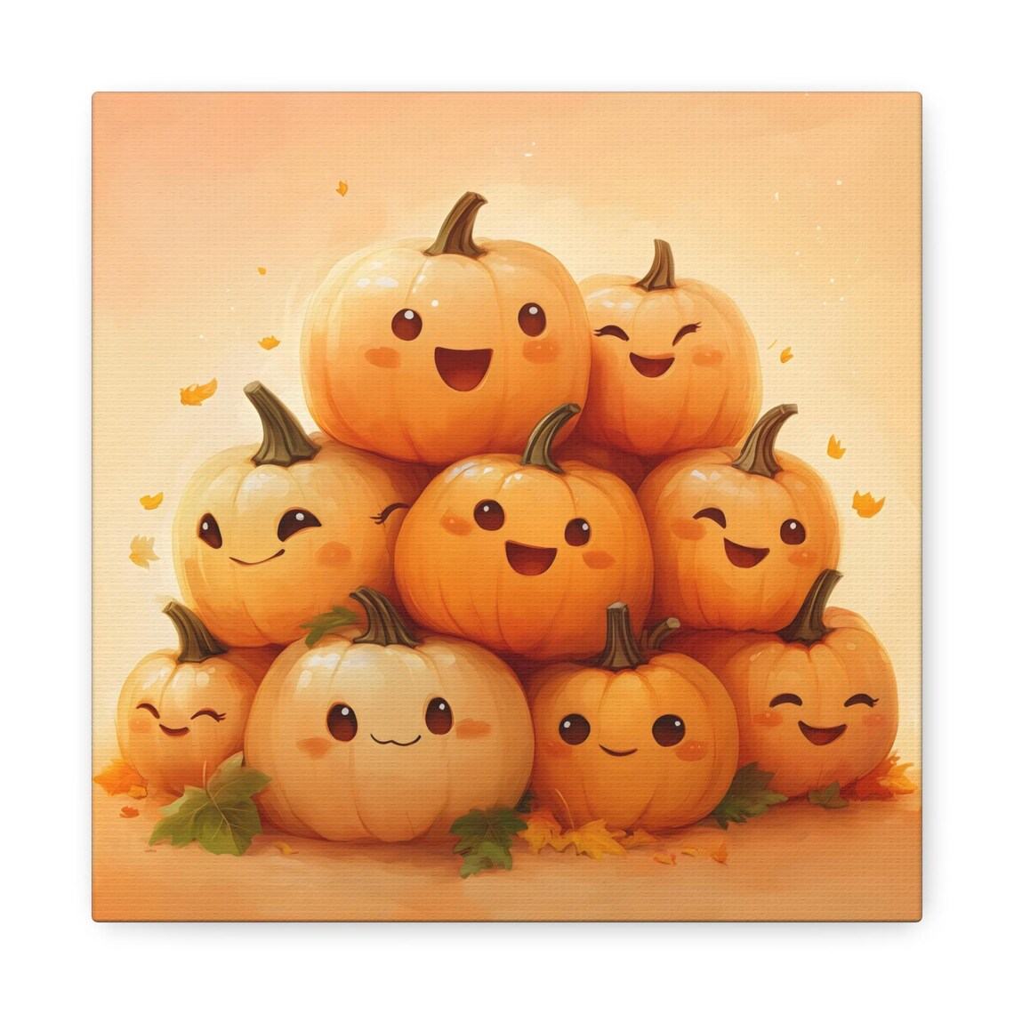 Smiling Pumpkin Pile Kawaii Fall Friends Cute Halloween Poster