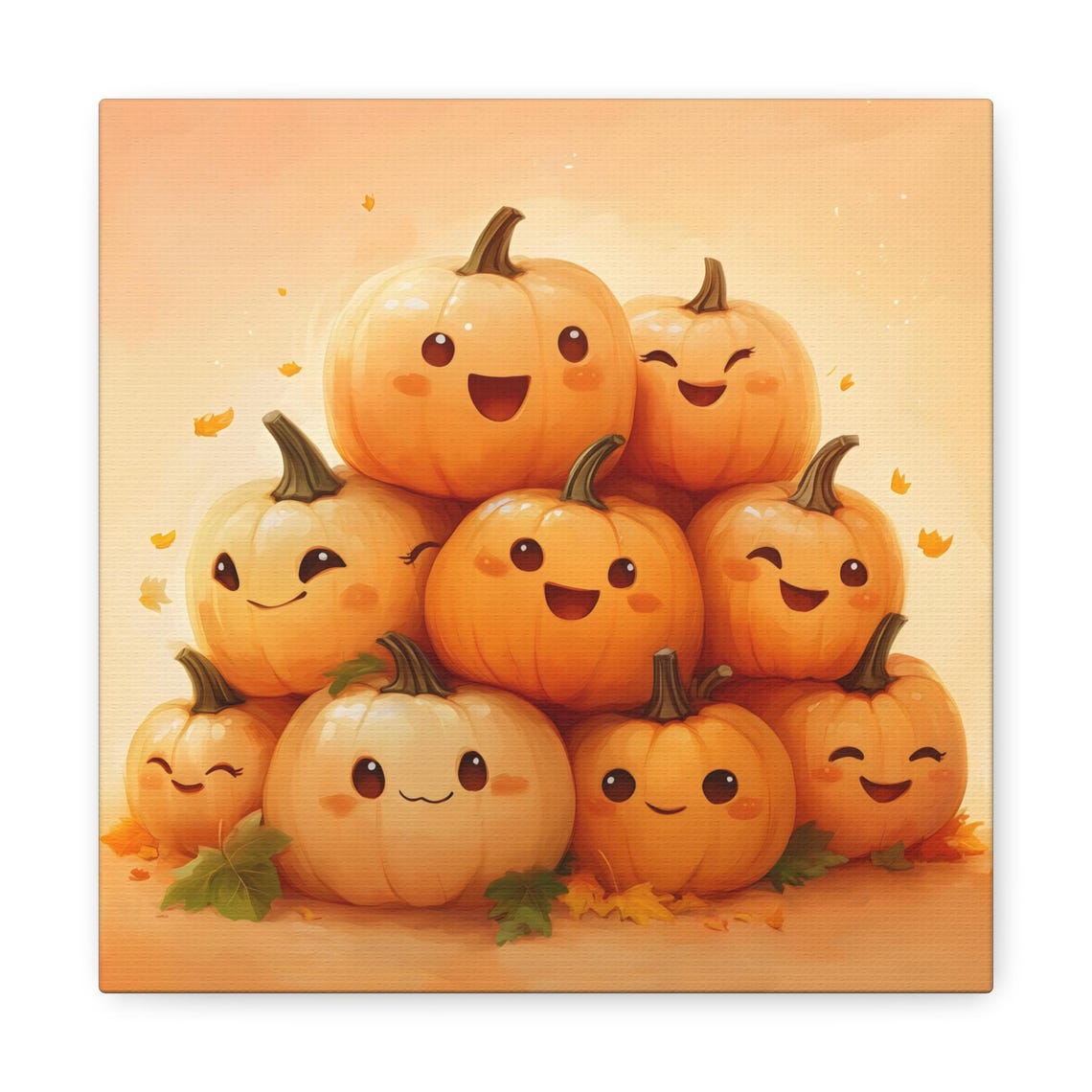 Square Pumpkin Group Cute Spooky Painting Fall Modern Painting Halloween Eccentric Wall Print Art Airbnb Art Wall Decor