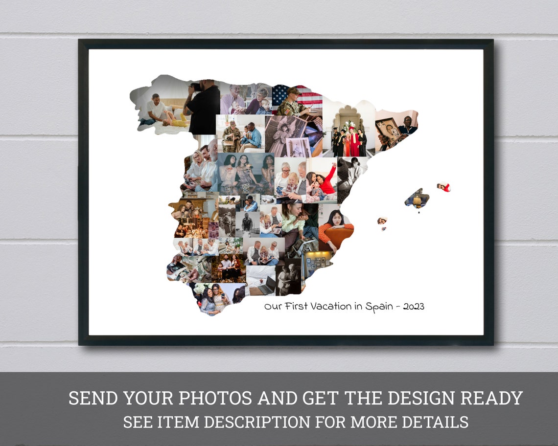 Spain Map Shape Custom Photo Collage Vacation Souvenir Poster