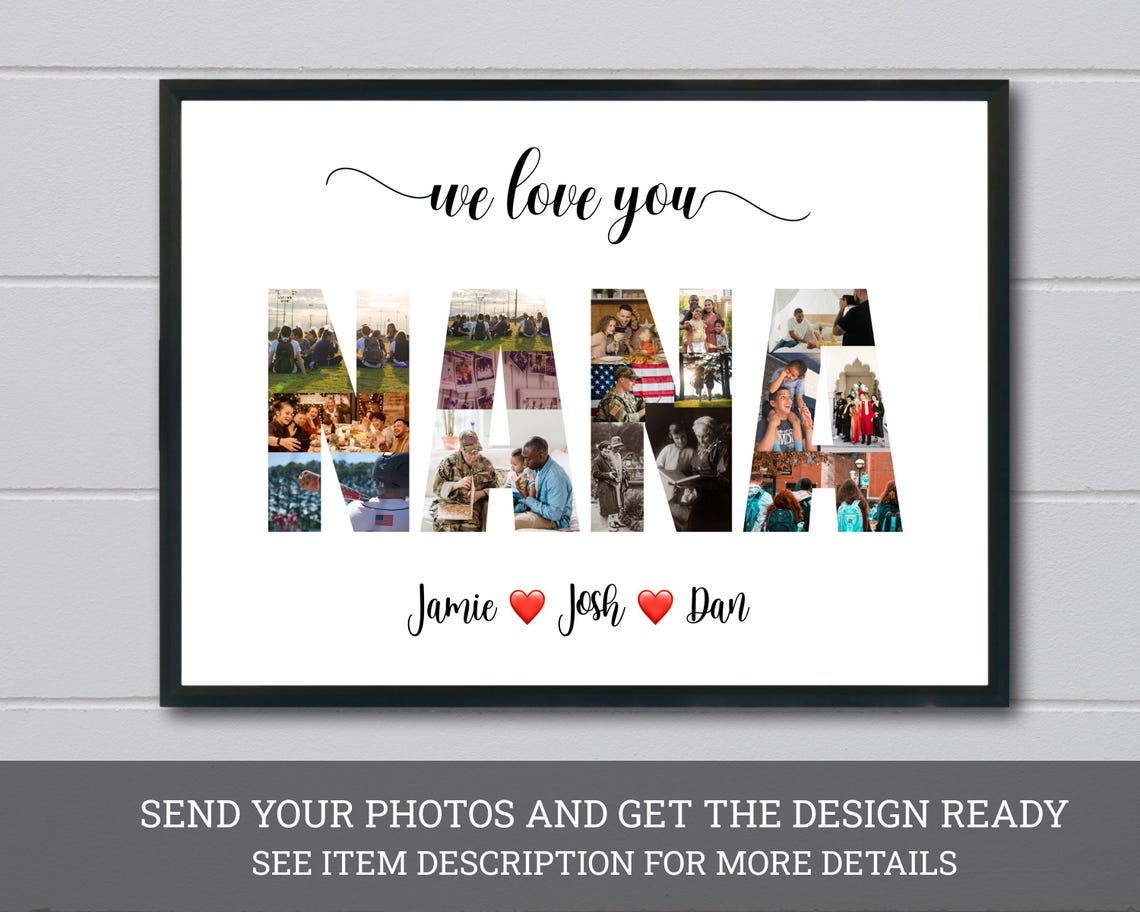 Personalized We Love You Nana Family Photo Collage Gift Poster