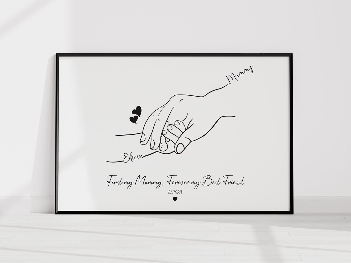 Mummy And Baby Hand Holding Line Art Forever Best Friend Art Print