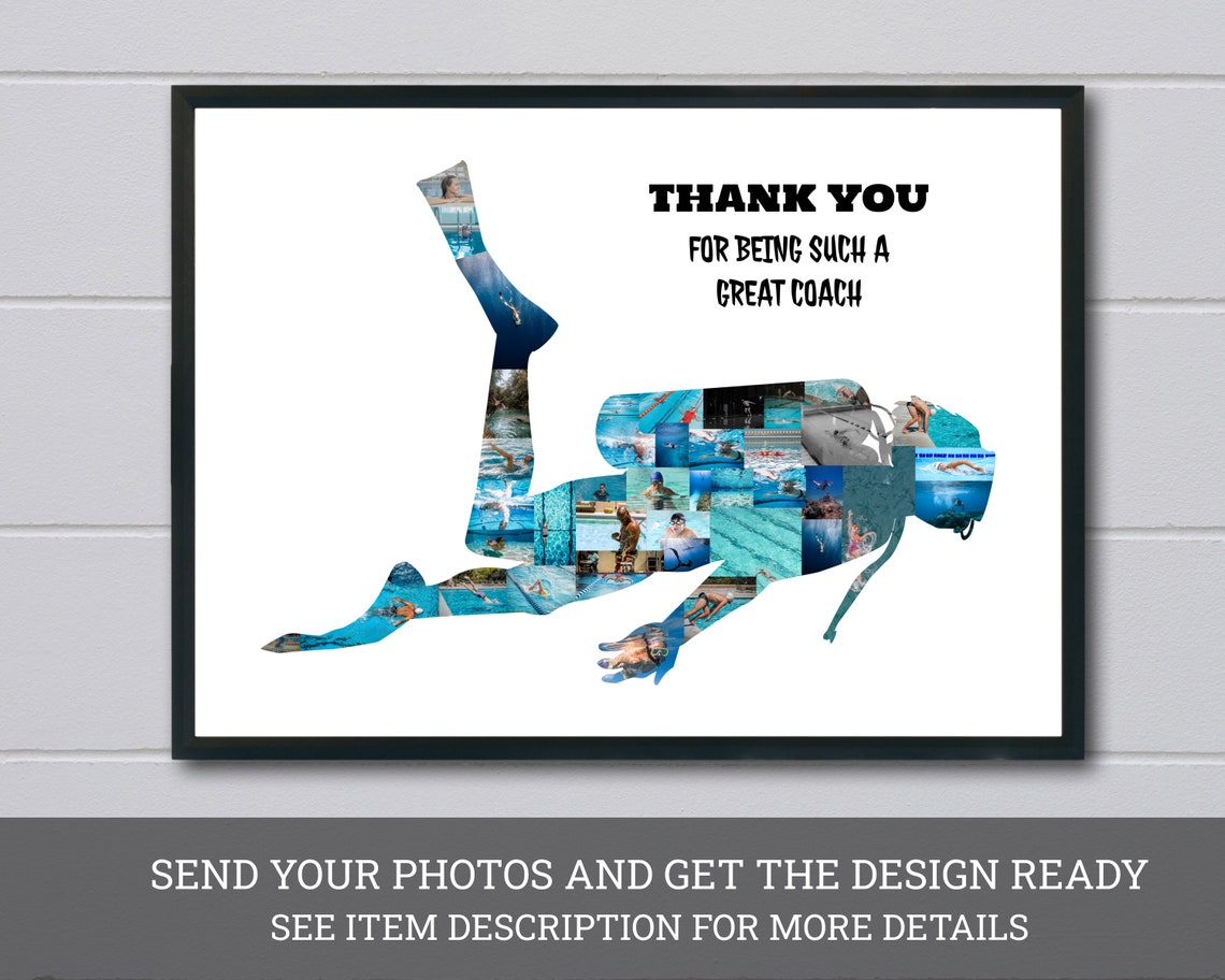 Scuba Diver Silhouette Photo Collage Thank You Coach Gift Poster