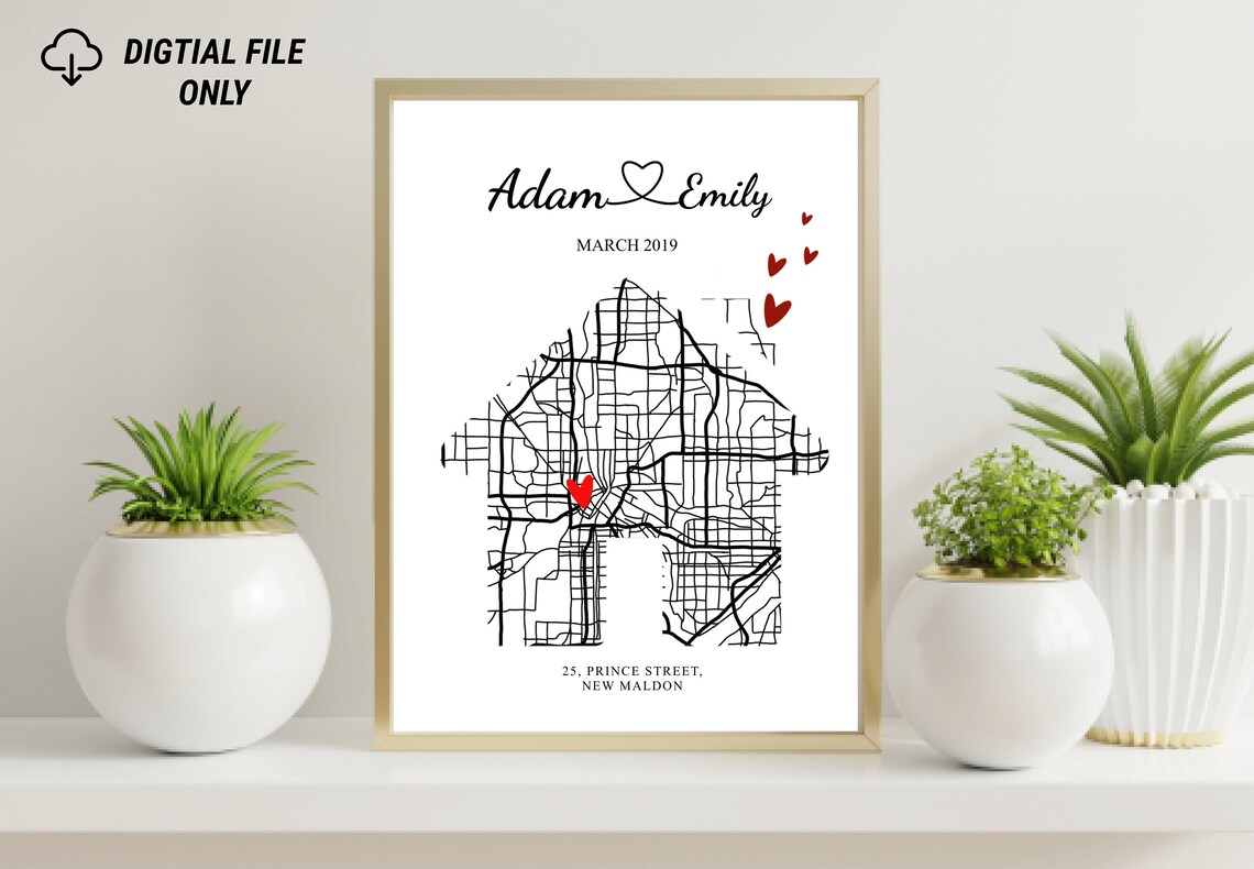 Adam and Emily New Malden House Shape Map Anniversary Poster