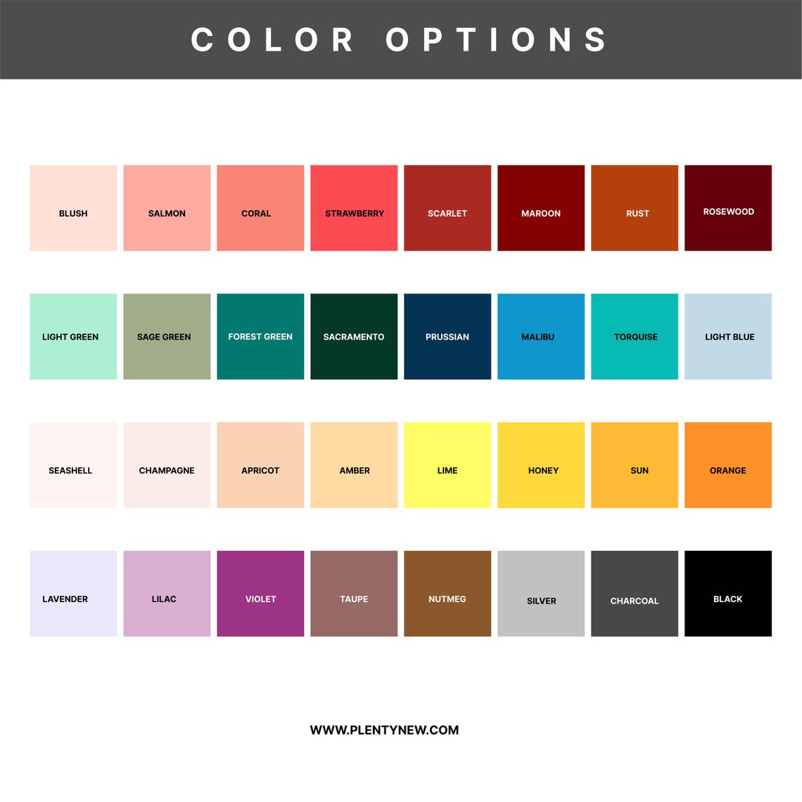 Custom Portrait Color Options Chart for Personalized Family Print