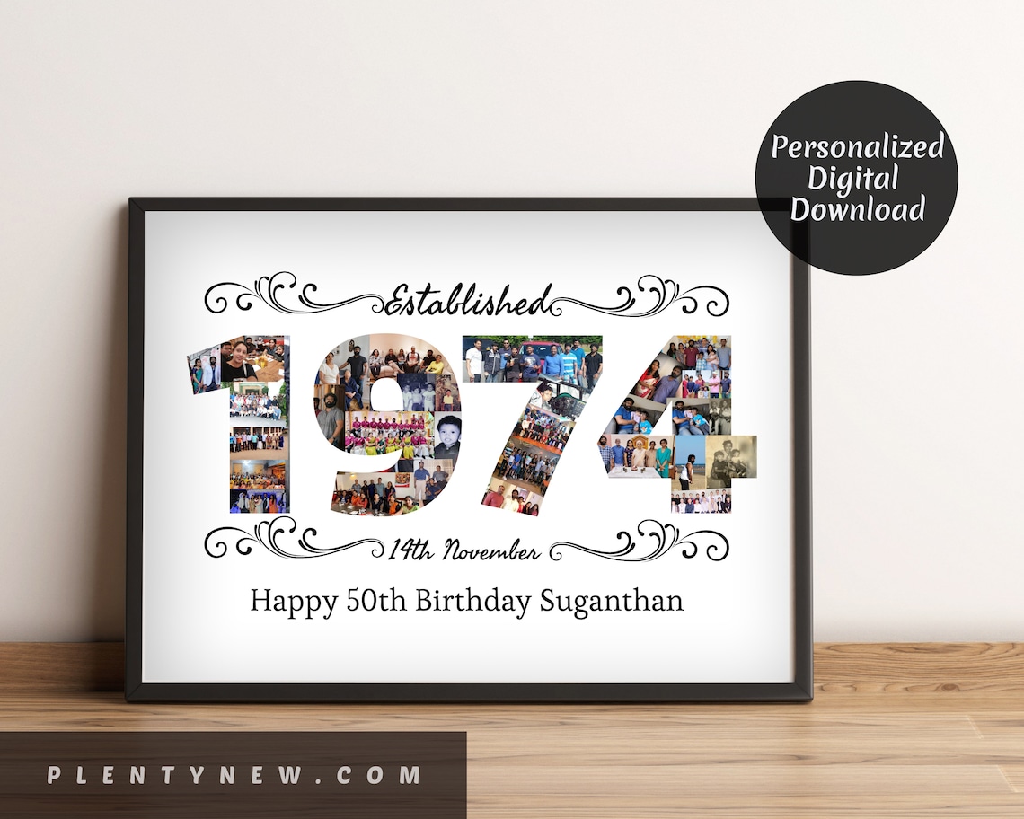 Established 1974 Custom Number Photo Collage 50th Birthday Poster