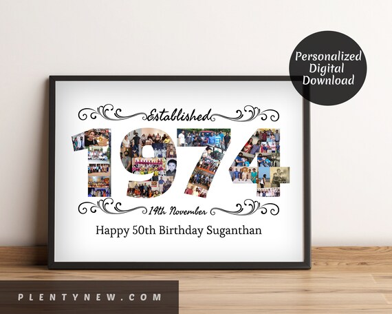 Established 1974 Custom Number Photo Collage 50th Birthday Poster