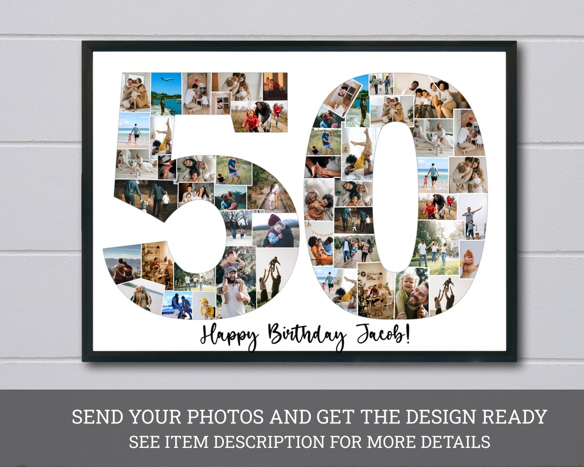 Custom 50th Birthday Photo Collage Personalized 50th Picture Collage Editable Number Collage Birthday Gift Fifty Diy Birthday