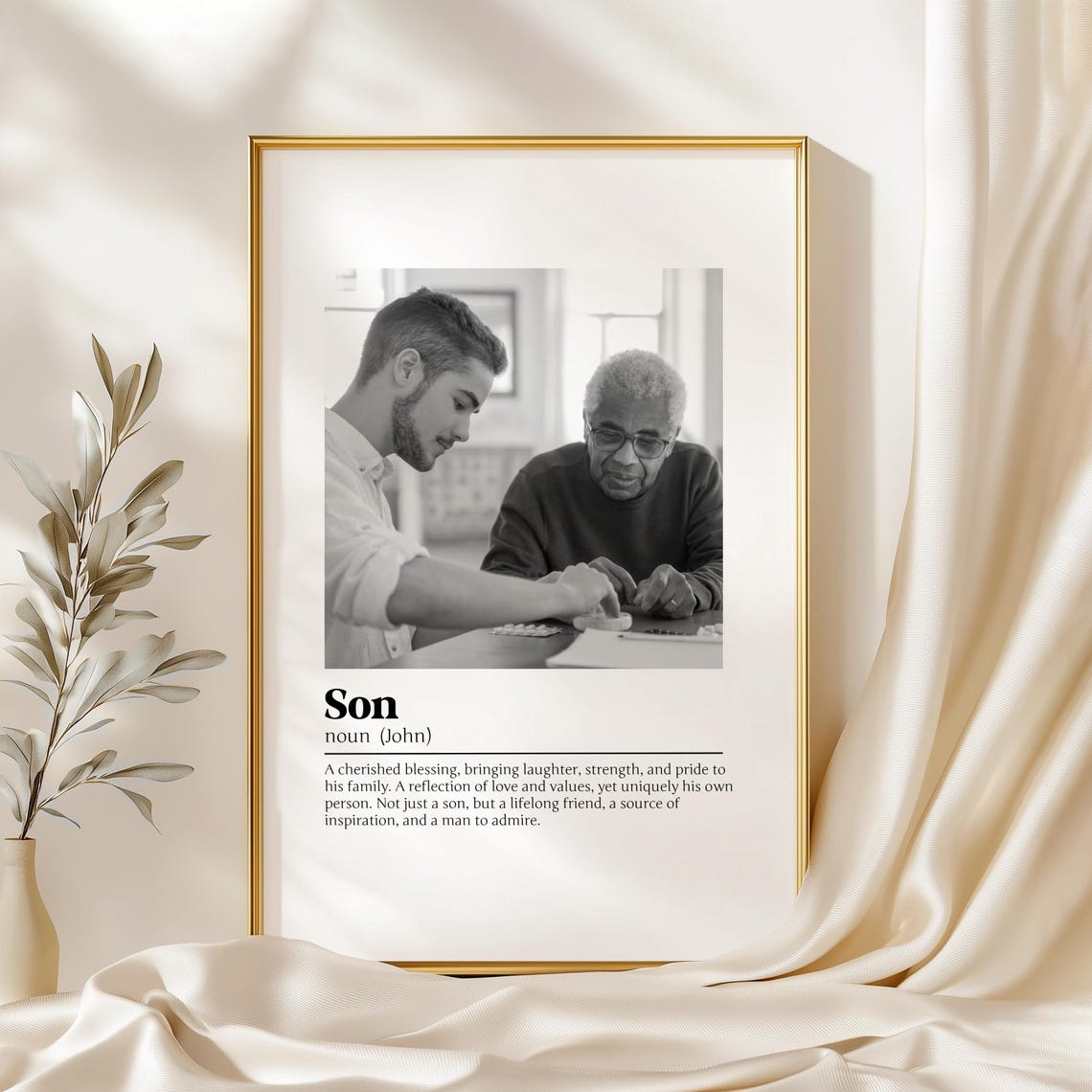 Son Definition Poster with Black and White Two Generations Photo Gift