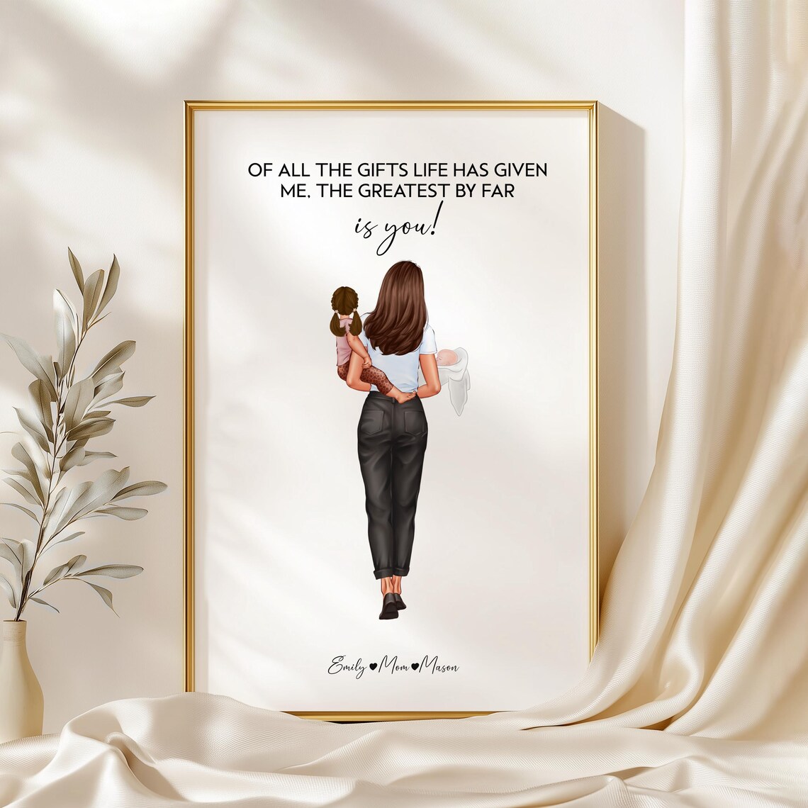 Mother and Children Greatest Gift Illustration Poster for Mom
