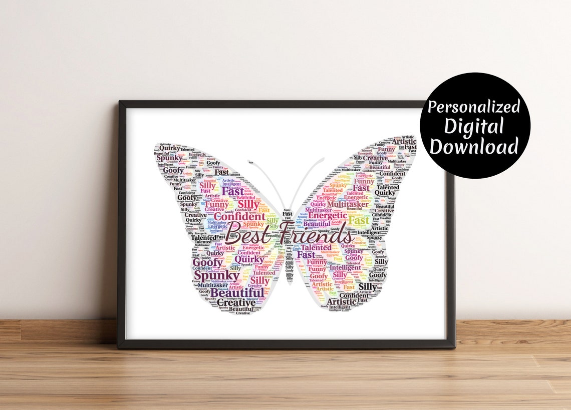 Personalised Butterfly Print Custom Word Wall Art Birthday Friendship Gifts For Her Women Girls Best Friend Mum Sister