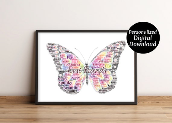 Personalised Butterfly Print Custom Word Wall Art Birthday Friendship Gifts For Her Women Girls Best Friend Mum Sister