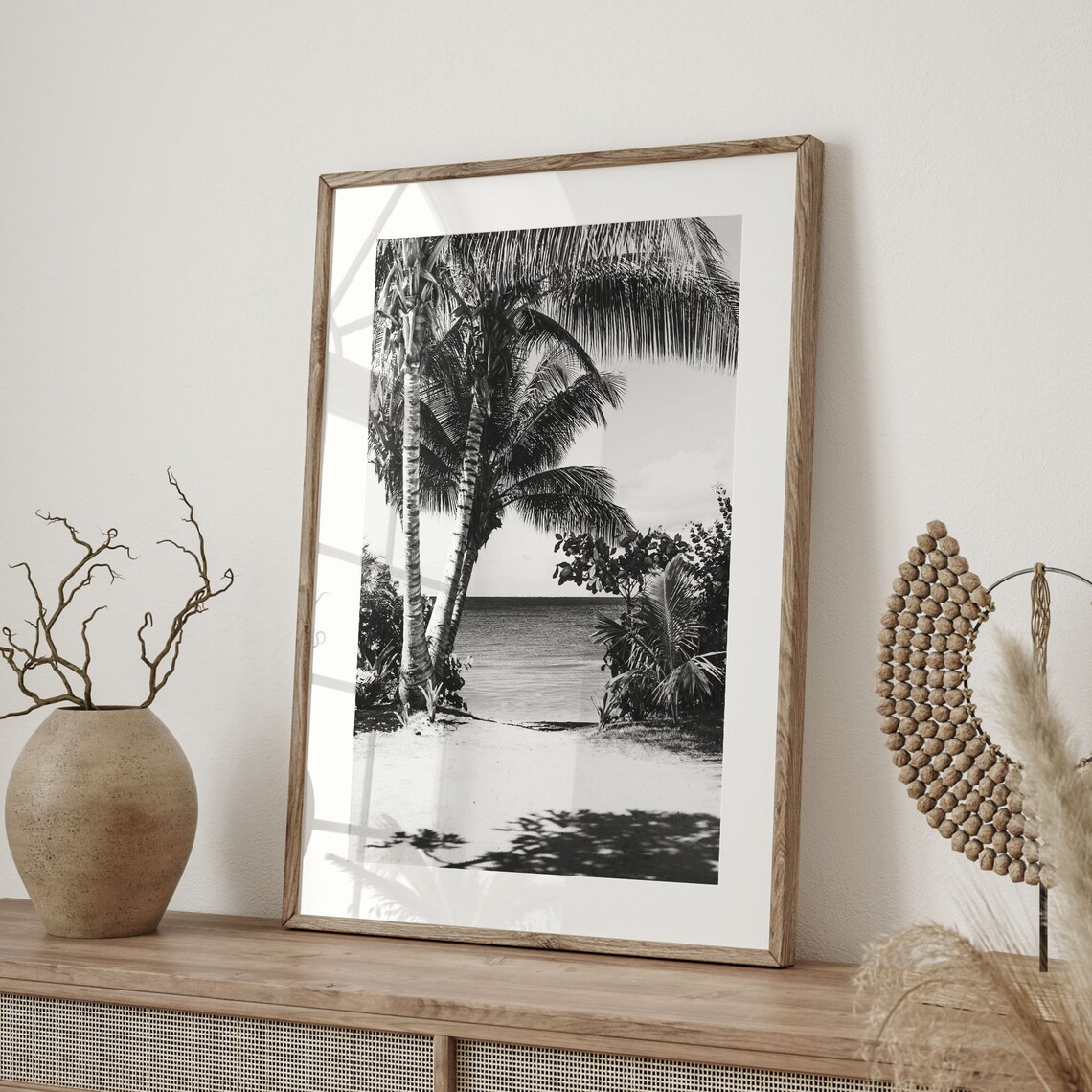 Rincon Puerto Rico Beach Palms Caribbean Sea Black And White Poster - Image 2