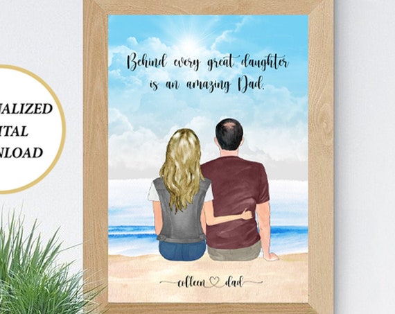 Custom Dad and Daughter Beach Portrait Fathers Day Gift Poster
