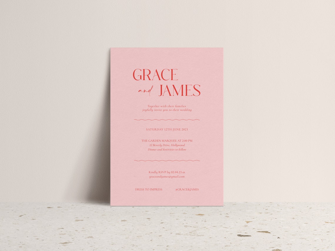 Red Pink Modern Wedding Invitation Suite Details RSVP Cards Print - Image 2