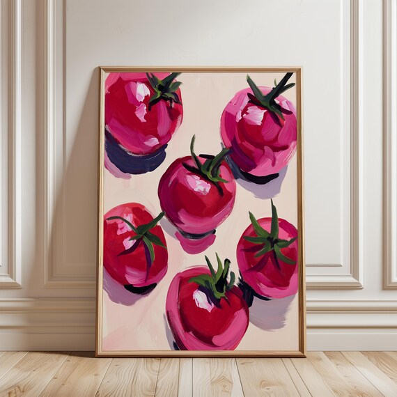 Modern Tomato Wall Art Red Kitchen Decor Vegetable Print Pink Food Art Maximalist Decor