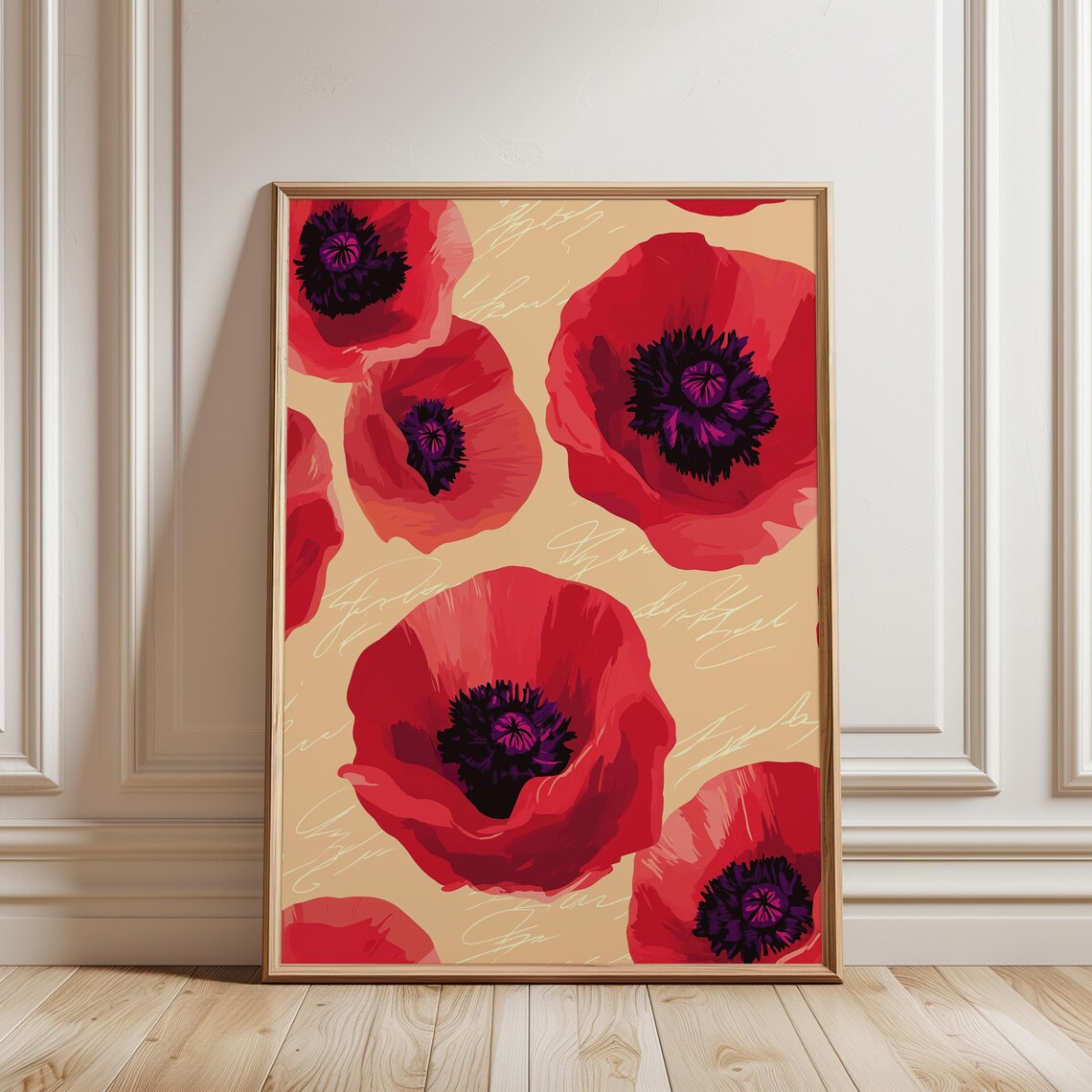 Modern Red Poppy Flower Print Bold Floral Botanical Dark Wall Poster