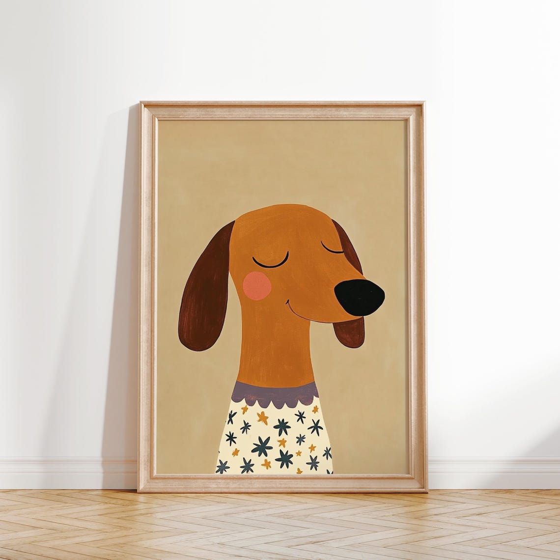 Sleepy Dachshund in Star Pajamas Cute Nursery Kids Room Wall Art - Image 2
