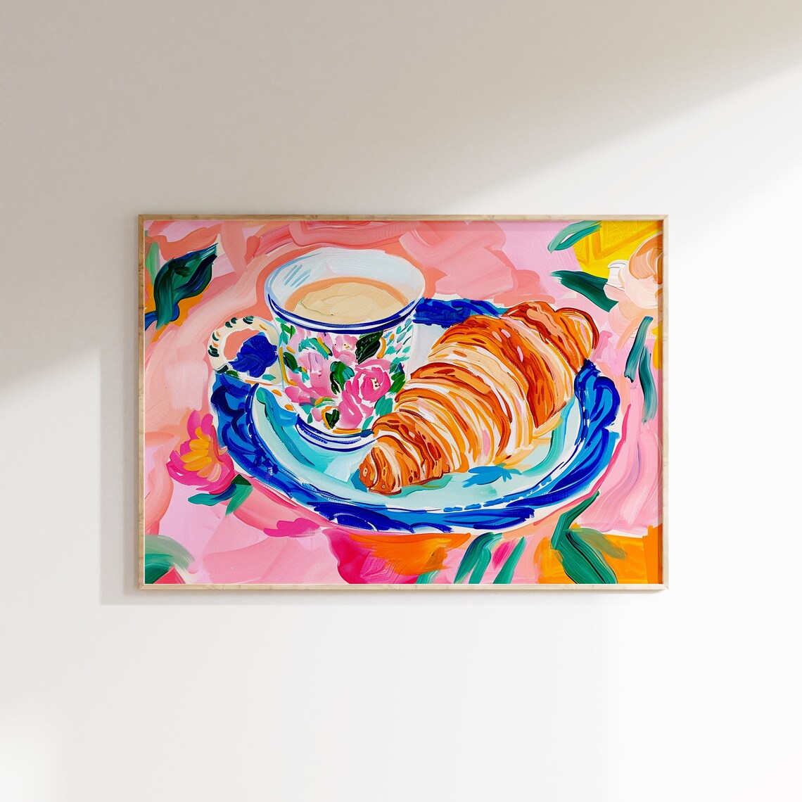 Croissant And Floral Teacup Colorful Kitchen Breakfast Painting Art Poster - Image 2