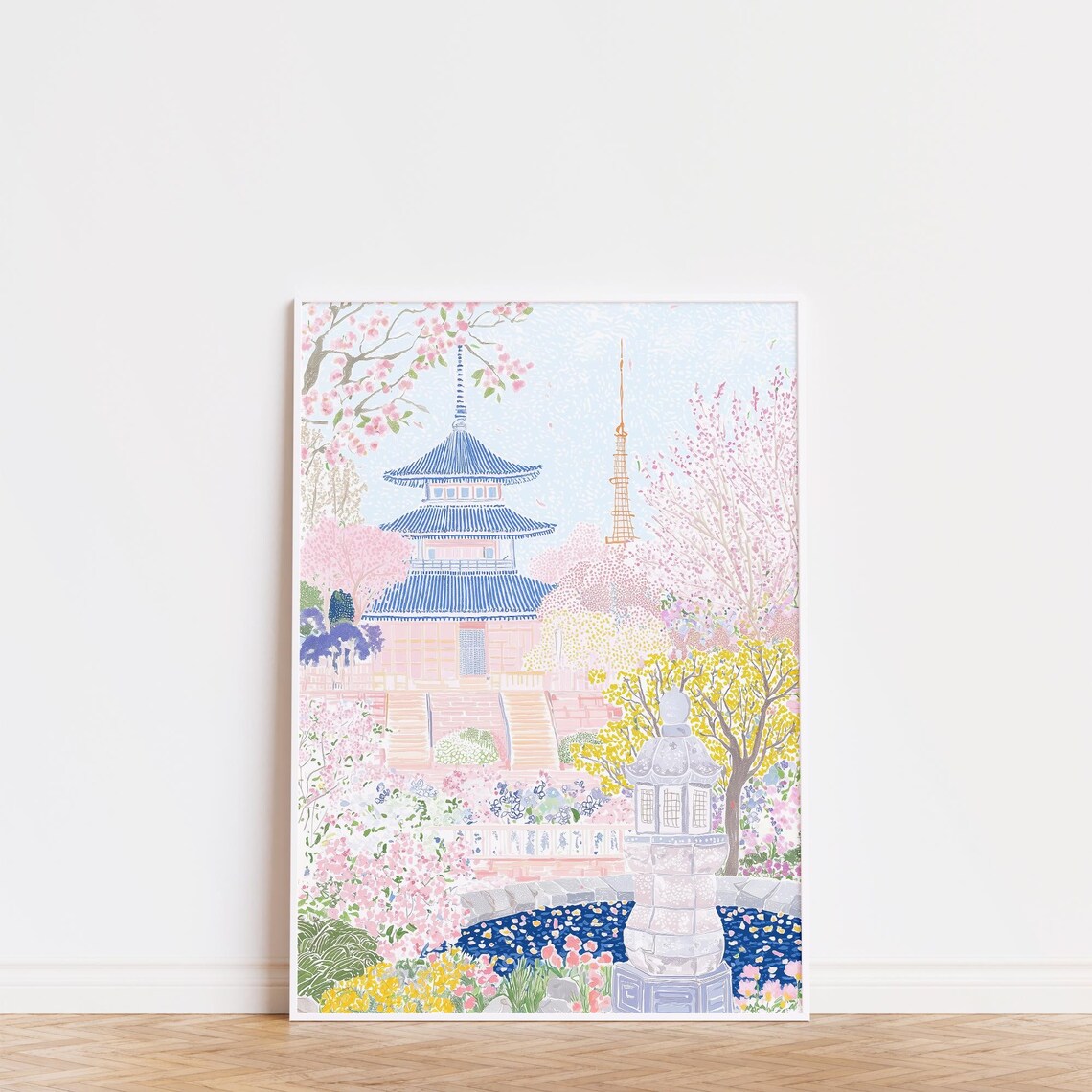 Tokyo Tower Cherry Blossom Pink Pagoda Japanese Garden Spring Poster - Image 3