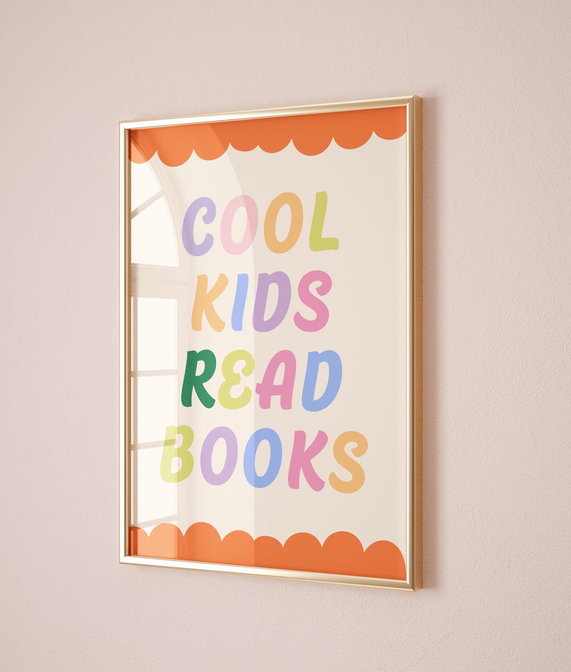 Cool Kids Read Books Orange Scallop Border Cheerful Reading Poster - Image 2