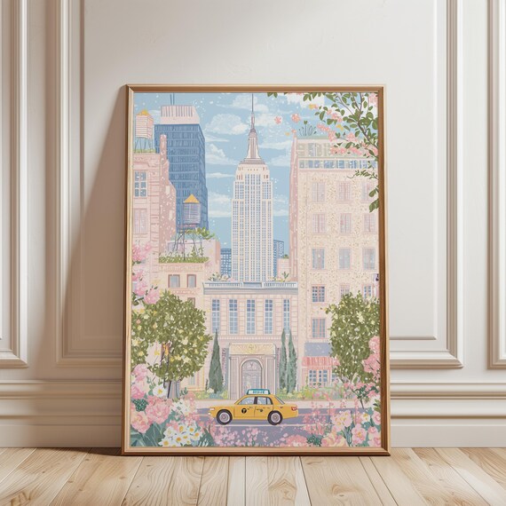New York City Empire State Building Yellow Taxi Spring Poster