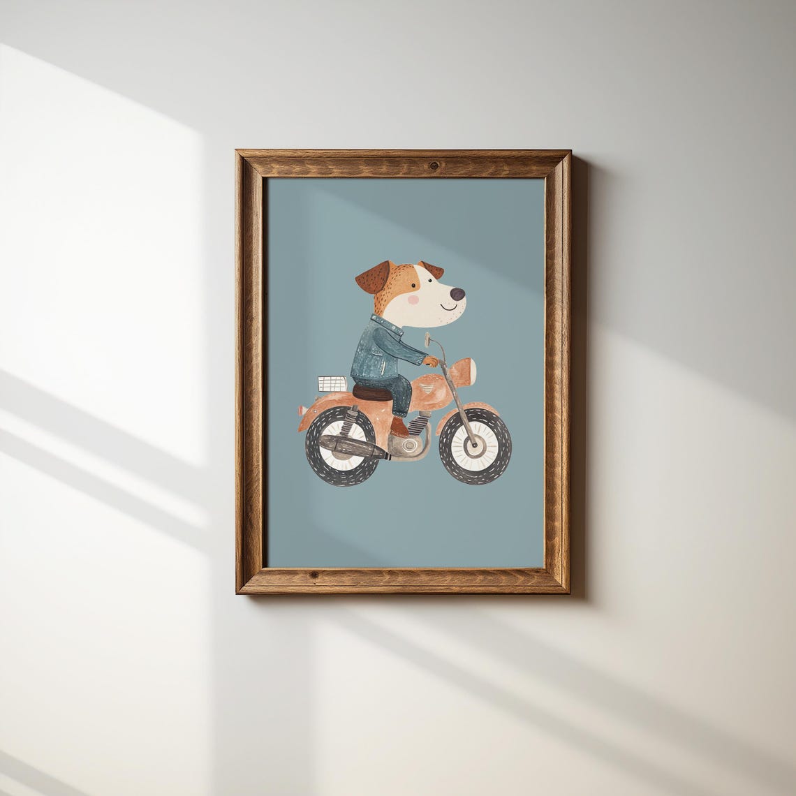 Cool Dog Riding an Orange Motorcycle in a Denim Jacket Fun Kids Poster - Image 2