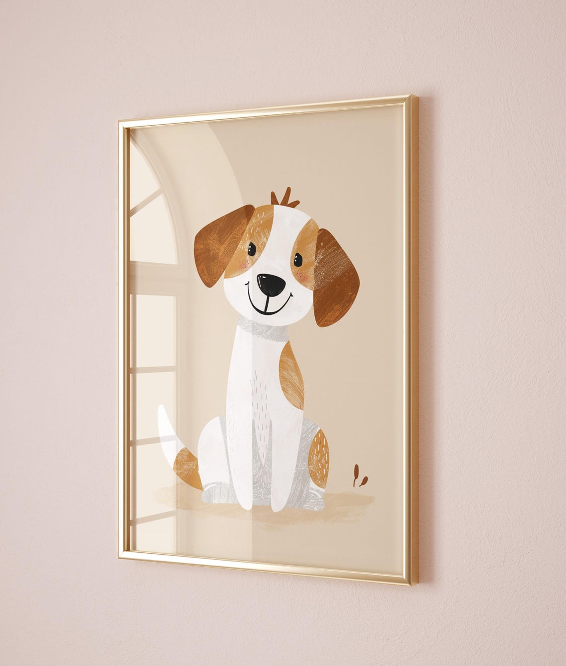 Brown And White Puppy Sitting Cute Dog Nursery Poster Art Decor