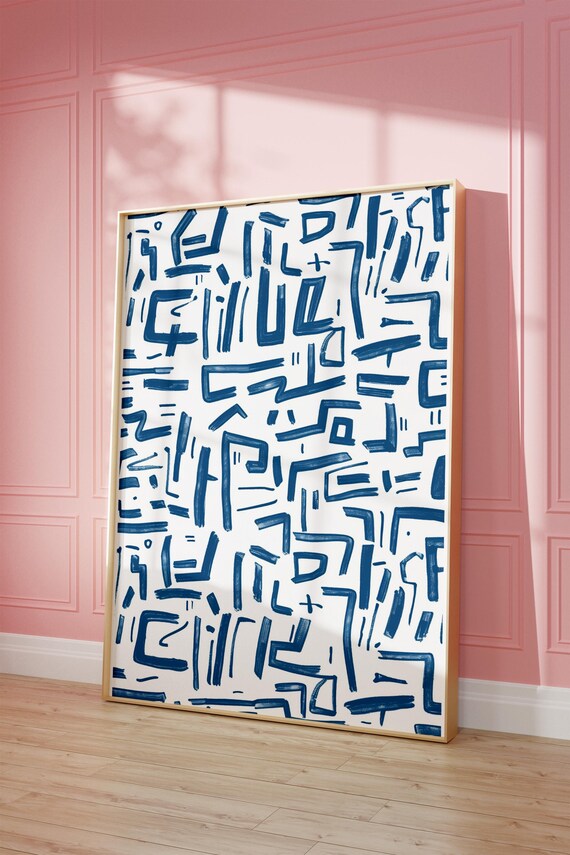 Eclectic Blue Abstract Pattern Wall Art Modern Minimalist Geometric Print Contemporary Home Decor Maximalist Wall Art