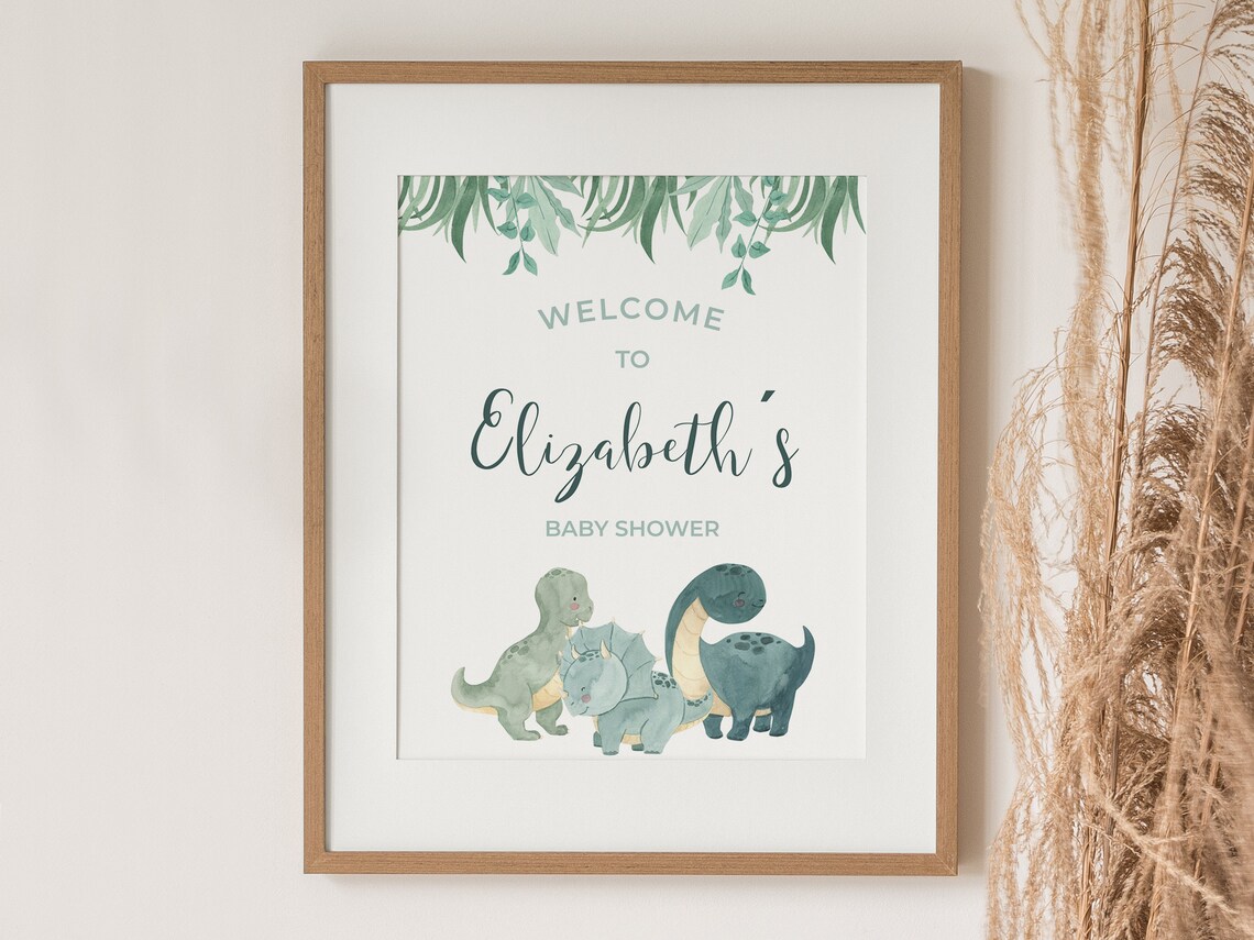 Elizabeth Baby Shower Welcome Sign Cute Dinosaur Party Poster Decor - Image 2