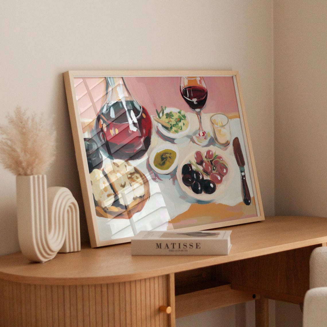 Mediterranean Table Red Wine Decanter Bread Olives Salad Art Poster - Image 4