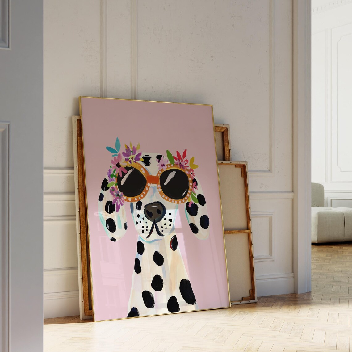 Floral Dalmatian With Sunglasses Flower Crown Nursery Art Print - Image 5