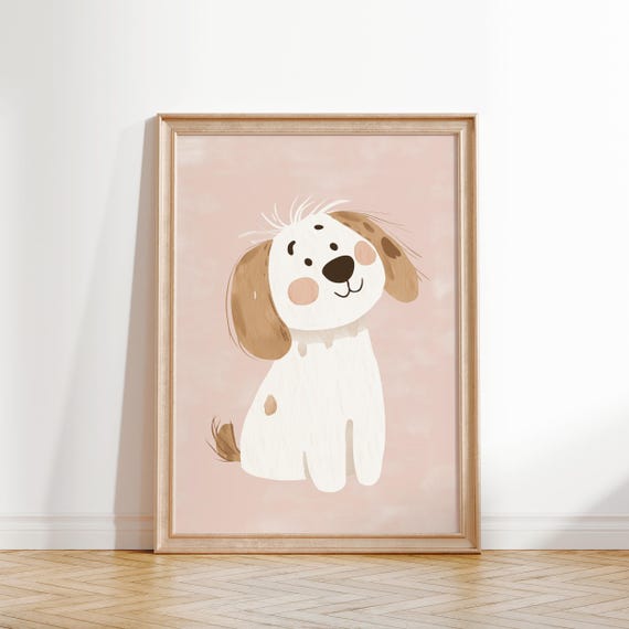 Cute Dog Wall Art Pink Nursery Decor Girls Room Dog Poster Pink Cute Animal Nursery Print Toddler Room Decor Dog Decor