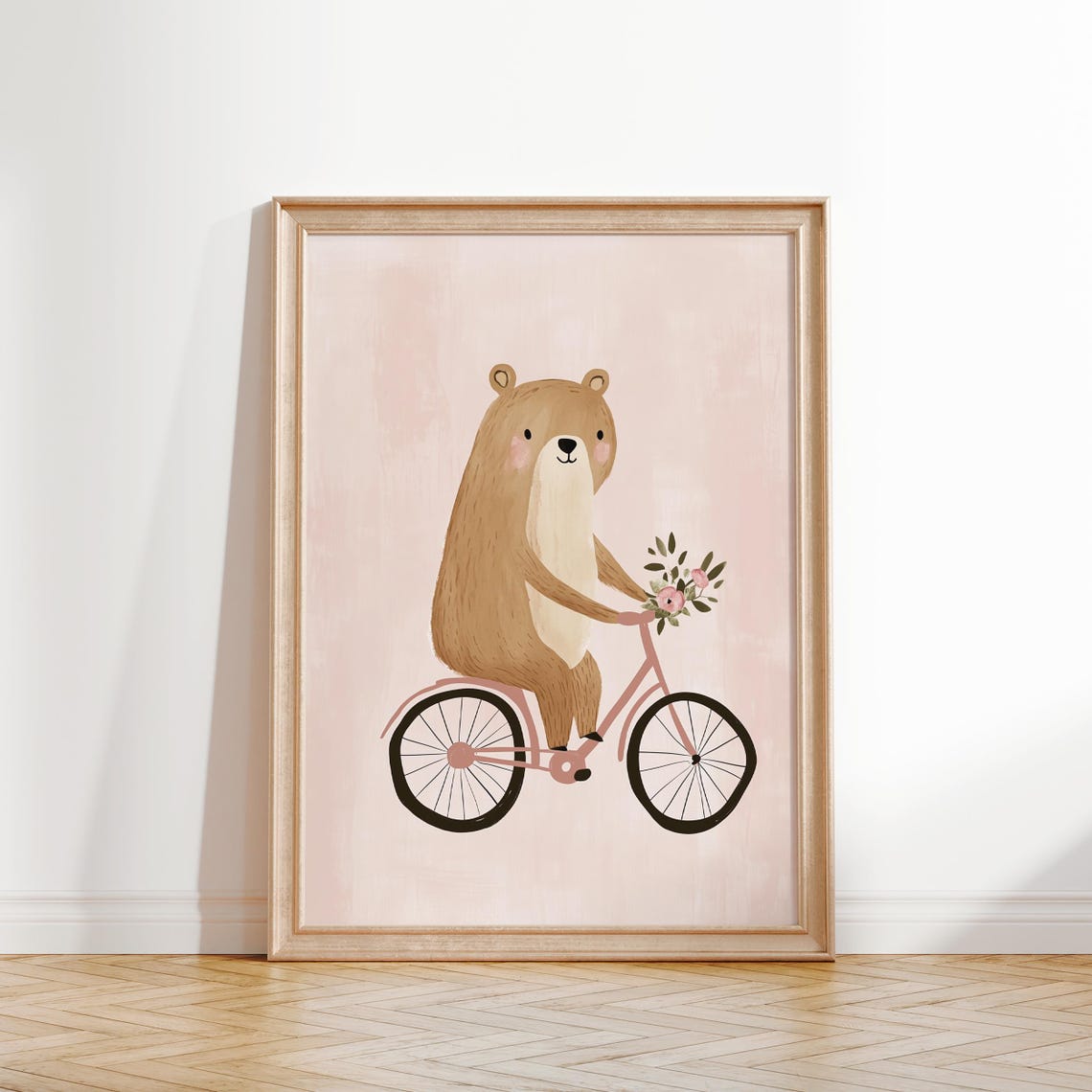 Bear On Bike Wall Art Nursery Animal Print Kids Room Decor Woodland Animal Poster Bear Art Baby Room Decor