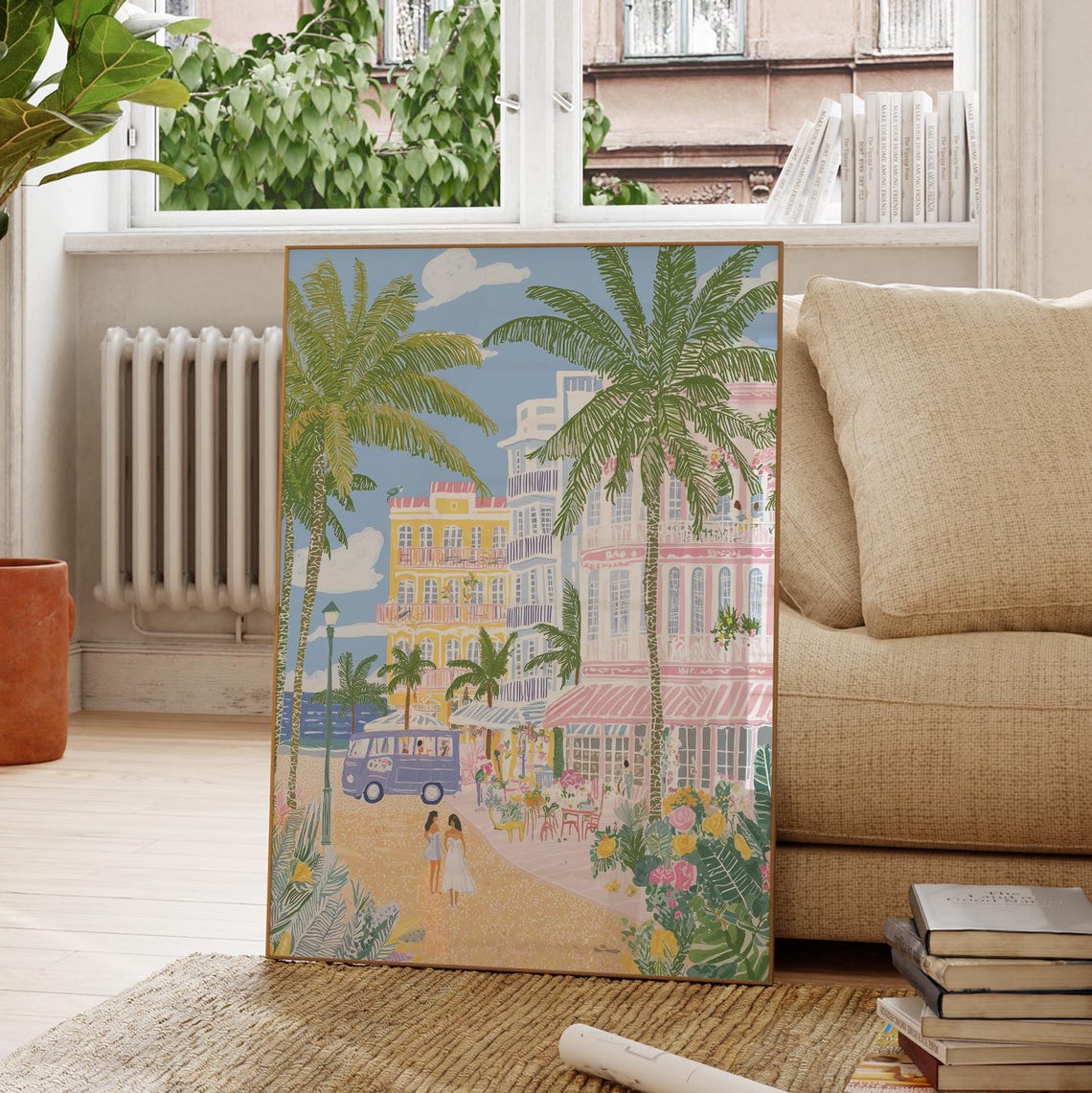 Miami Beach Art Deco Street Palm Trees Ocean Drive Summer Poster - Image 4