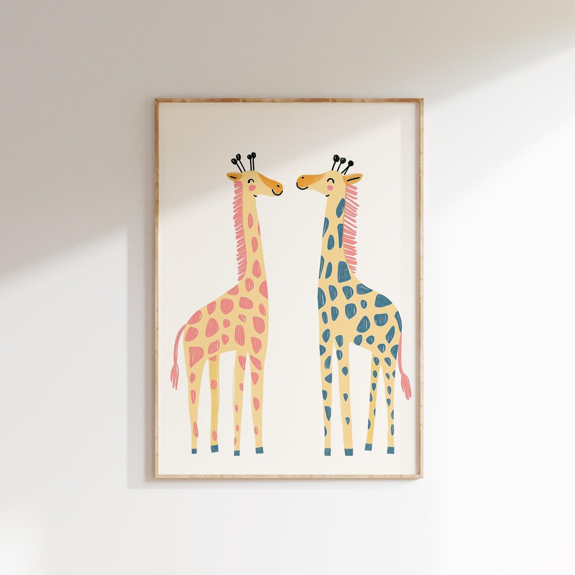 Sweet Giraffe Couple Pink Teal Safari Nursery Kids Room Art Print - Image 4